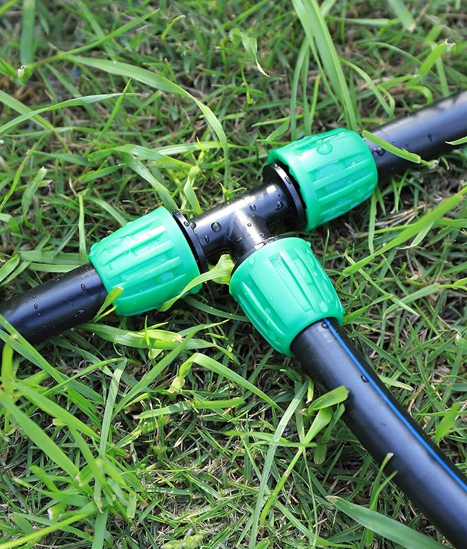 1/2 inch Tubing Tee(1/2" ID x0.6-0.63" OD) Pond Irrigation Tubing Fittings - Barbed Locked Nuts Connectors (15PCS)