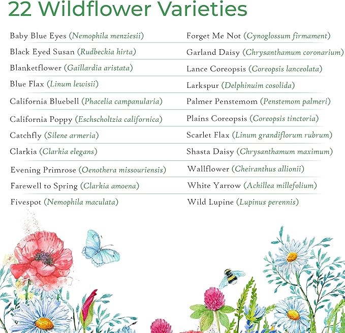 California Wildflower Seed Mix, Covers 325 Sq Ft, 22 Flower Varieties, Over 54,000 Seeds - Created By Nature