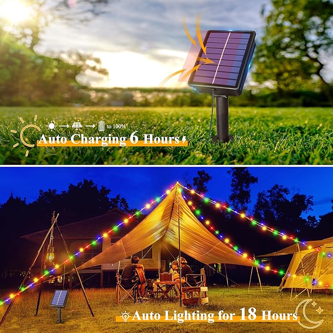 Ollny Solar Outdoor Lights, 2 Pack Total 132FT 400LED Solar Fairy Lights, IP67 Waterproof 8 Modes String Lights for Tree Yard Garden Patio Party, Multicolor