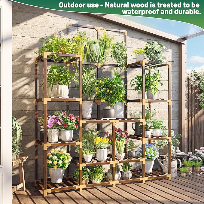 EnHomee Plant Stand Indoor Tall Plant Stand Outdoor Large Wood Plant Shelf Indoor for 18 Pots Plants,4-tiers Plant Holder for Patio Living Room Gardening Balcony 45" Wx62.1 Hx11.78 D