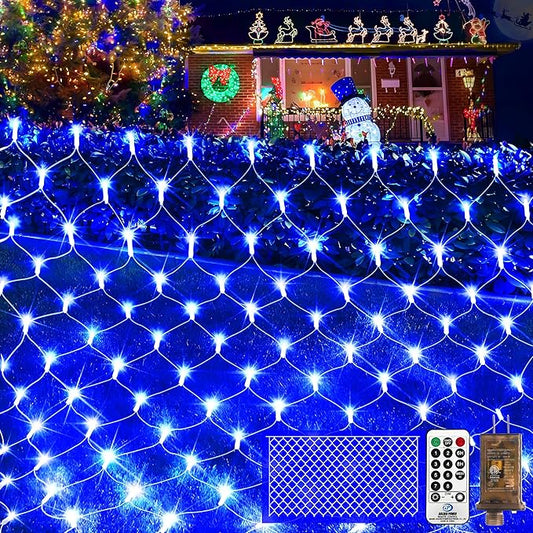 KNONEW Christmas Net Lights 360 LEDs 13ft x 9.8ft Outdoor Mesh Lights Connectable Waterproof 8 Modes & Timer Plug-in Net Fairy Lights for Bushes Garden Party Wedding Holiday,Blue