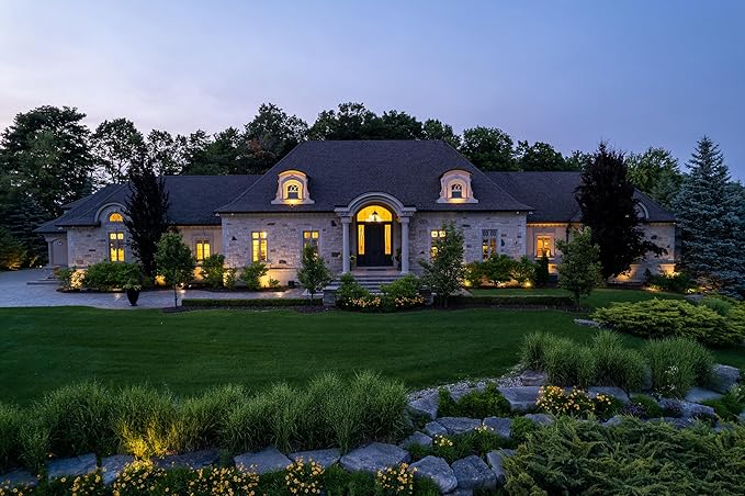 GKOLED 6 Pack Solid Brass Low Voltage Compact Spotlight, 12V AC/DC Waterproof Outdoor Landscape Spot Lights, Up Light with 5W 2700K MR16 Bulb for House Trees Garden Yard Lawn, Stake Included