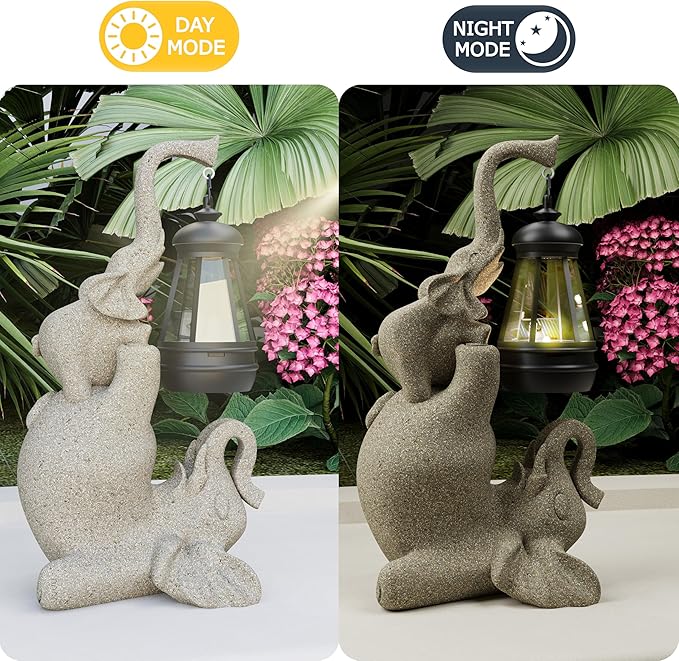 Solar Garden Statue 10 Inch Elephant Decor for Outside Yard Decoration Outdoor Unique Housewarming Gardening Birthday Gifts for Women Grandma