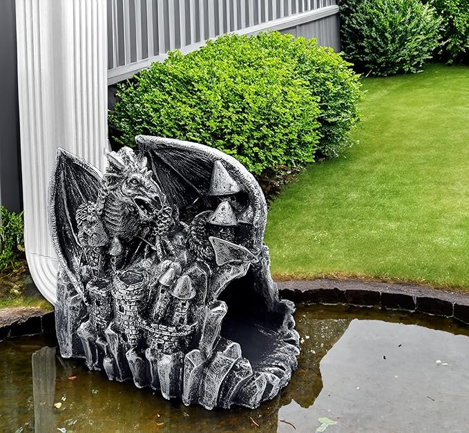 Dragon Sculpture 3"x4" Gutter Downspout Decoration, Outdoor Decor, Garden Animal Statue Ornament, Gutter Downspout Diverter Rain, Splash Block, Gutter Extender, Decorative Gutter Extension