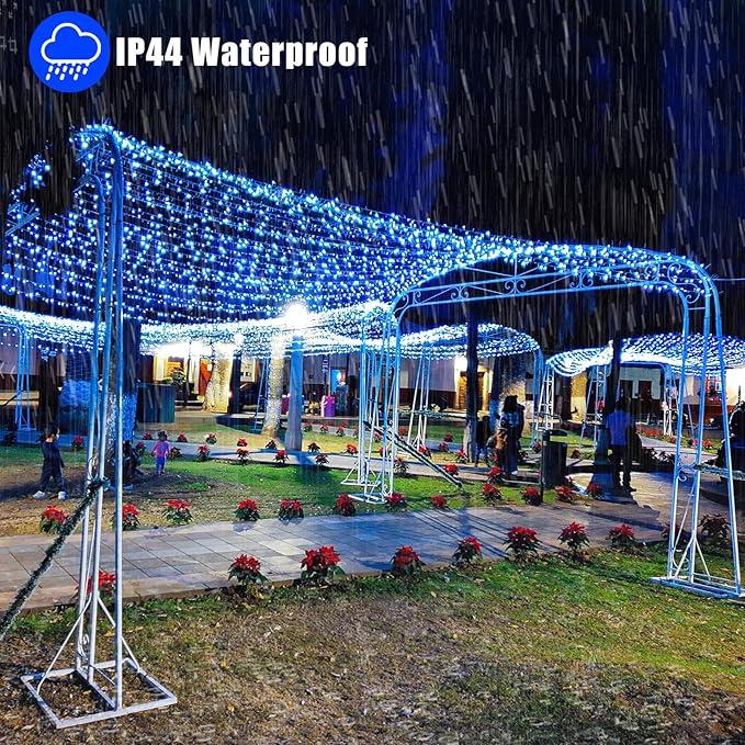 Vivideal 300 LED Christmas Lights Outdoor - 99ft Extra Long Christmas String Lights 8 Modes Plug in Waterproof Fairy Lights with Timer Memory for Indoor Outside Bedroom Home Party Decoration, Blue