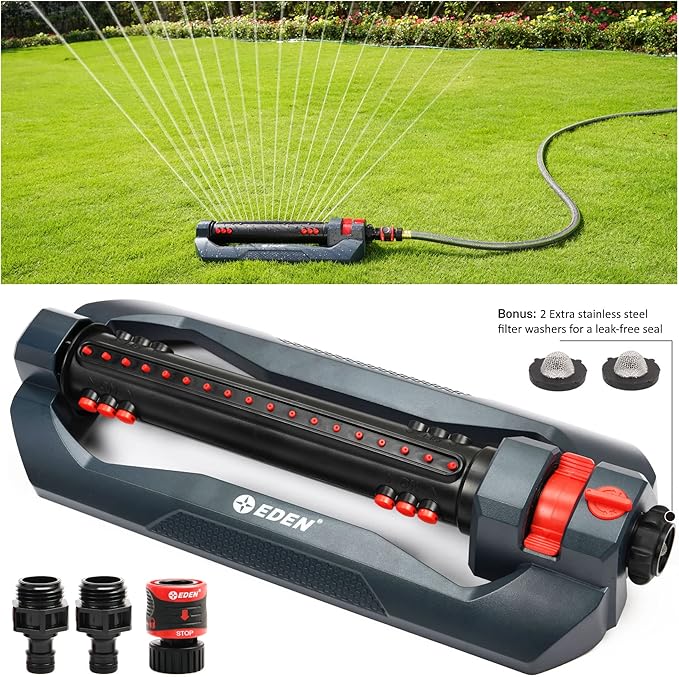 Eden 96212 Turbo Oscillating Sprinkler for Large Yard and Lawn W/Quick Connector Starter Set 96212 Covers up to 4,499 sq. ft.