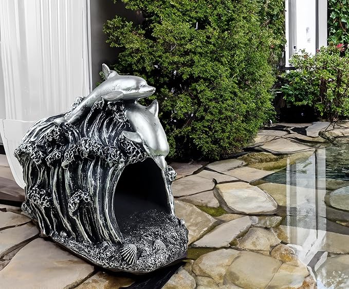 Dolphin Statue 3" x 4" Gutter Downspout Extension,Garden Outdoor Animal Decor Sculpture, Gutter Diverter Rain, Splash Block, Decorative Gutter Extender Diverter Ornament