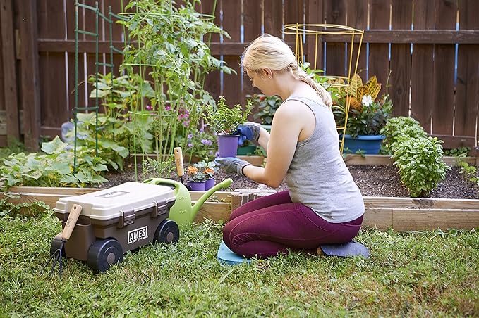 AMES 20213200 Rolling Lawn & Garden Storage Cart for Storing Tools & Cleaning Supplies, Lid Doubles as Seat, 225 lb. Weight Capacity