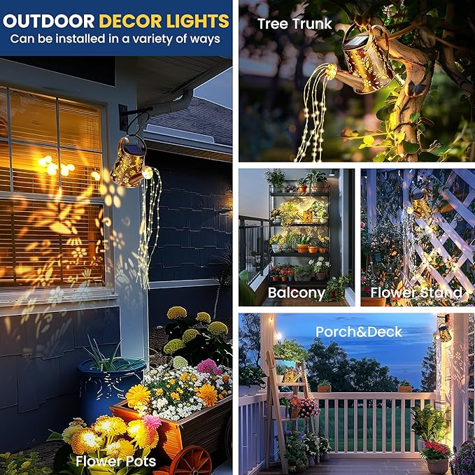 Solar Lights Outdoor Garden Decor, Solar Lanterns Watering Can Lights Gardening Gifts for Mom Women Grandma Birthday, Hanging Lights Outdoor Decoration for Yard Porch Patio Backyard