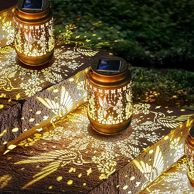 Outdoor Solar Waterproof Lantern Hummingbird Element Chandelier for Women mom Grandma Birthday Gift Memorial Gift Suitable for Balcony, Porch, Courtyard, Garden Decoration (Hummingbird)