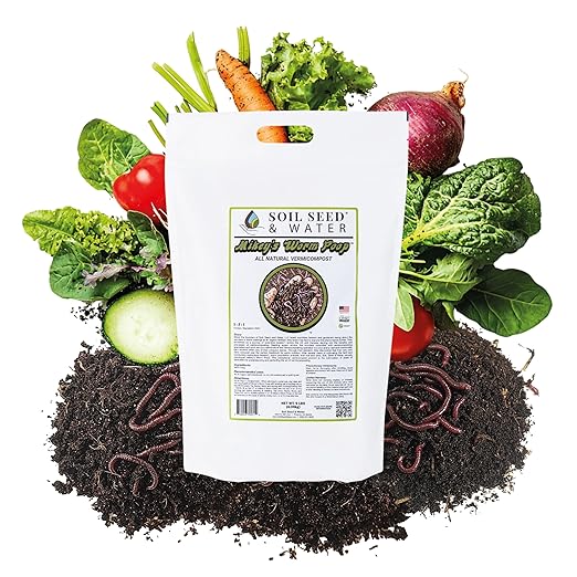 Soil Seed & Water Mikey's Worm Poop Worm Casting Organic Compost Fertilizer - OMRI Listed - Vermicompost with Earthy Smell for Indoor Plants - Safe and odorless