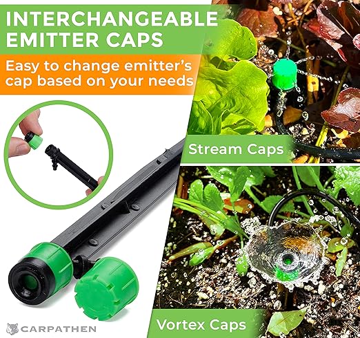 CARPATHEN 12pcs Drip Irrigation Emitters - Compatible with ¼ inch Drip Irrigation Tubing - 360 Degree Adjustable Flow Garden Irrigation Drippers for Drip Irrigation System - Spare Parts Included