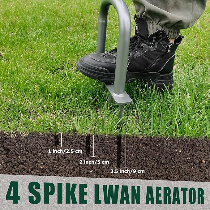 Height Adjustable Mannual Lawn Aerator for Compacted Soils and Lawns Hand Aerator with 4 Spike Aerator
