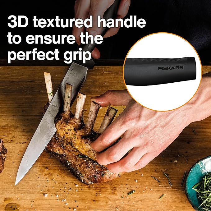 Fiskars Hard Edge 8.5" Carving Knife - Japanese Stainless Steel Blade Stays Sharp for Everyday Use - Non-Slip Handle for Effortless Cutting - Dishwasher Safe