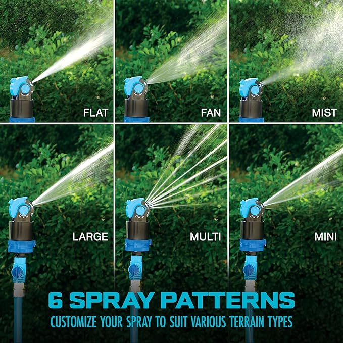 Aqua Joe AJ-6PSTB-MAX HD Sprinkler & Mister W/Metal Tripod Base, 6 Patterns, 4100 Sq. Ft. Coverage, Blue