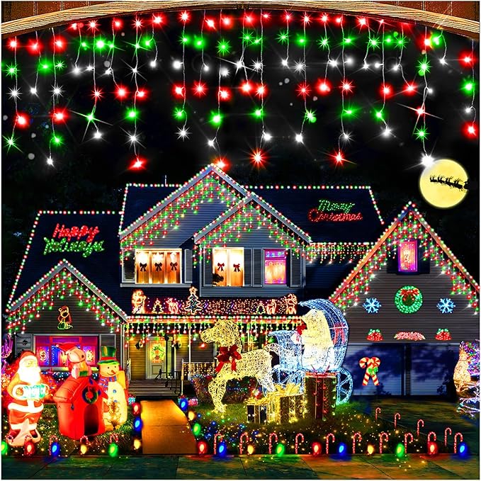 Hezbjiti Outdoor Christmas Lights, 400LED 33FT LED Fairy String Lights with 8 Modes and 75 Drops for Eaves, Party, Yard, Garden Decor