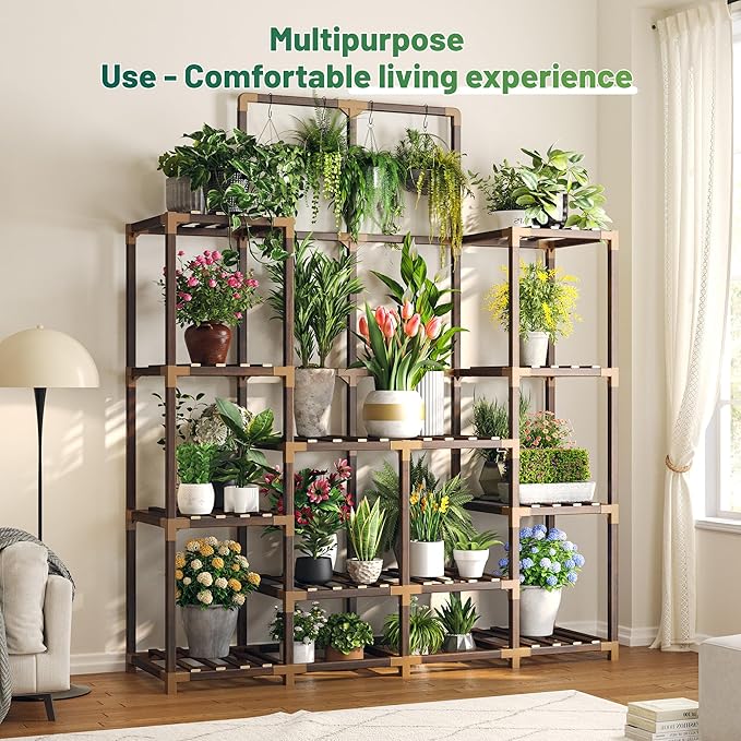 EnHomee Plant Stand Indoor Tall Plant Stand Outdoor Large Wood Plant Shelf Indoor for 18 Pots Plants,4-tiers Plant Holder for Patio Living Room Gardening Balcony 45" Wx62.1 Hx11.78 D