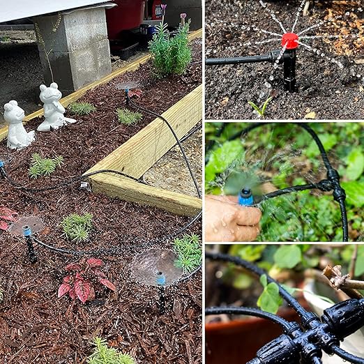 100FT 1/4 inch New Quick-Connect Drip Irrigation Kit Distribution Hose Tubing for Garden Irrigation System (Includes 2 Pcs 6-Way Connector, 5 Pcs 1/4" Tee and 10 Pcs End Plugs)