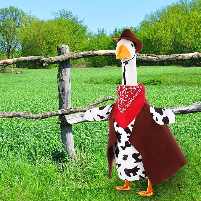 Porch Goose Outfit Western Cowboy Lawn Costume Plastic Goose Clothing Western Theme Party for 23" Statue Outdoor Patio Yard Lawn Art