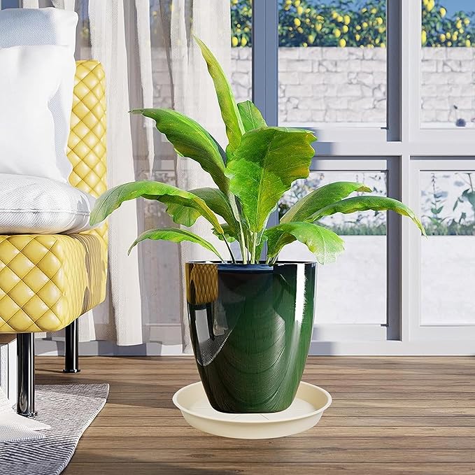 6 Pack of Plant Saucer Tray 9 10 inch, Heavy Duty Plastic Pot Plant Drip Trays Saucers for for Indoors Outdoor, Plant Water Tray for Planters 9-10" (10", Beige)