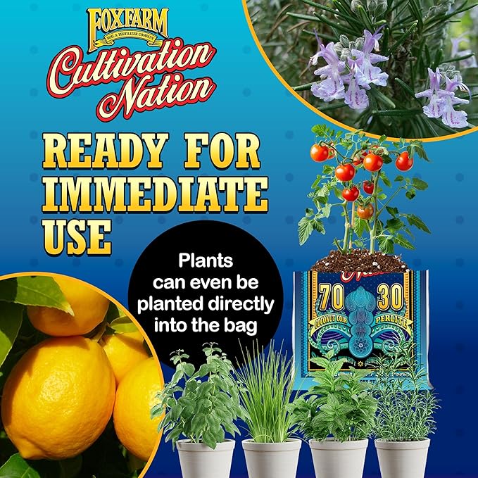 FoxFarm Cultivation Nation 70:30 Growing Media, 2cu ft - Mix of Coconut Coir and Perlite - Provides Aeration and Drainage, Use for Indoor/Outdoor Container Gardens