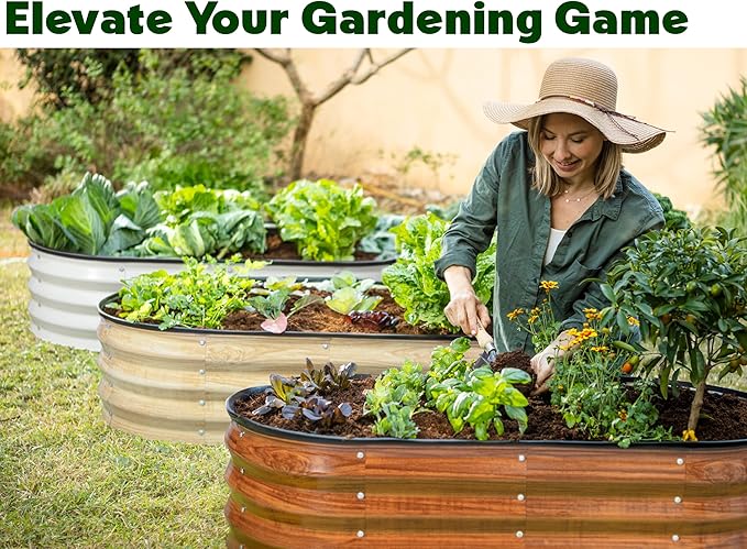 Galvanized Raised Garden Beds Outdoor // 4×2×1 ft Planter Raised Beds for Gardening, Vegetables, Flowers // Large Metal Garden Box (White Wood Grain)