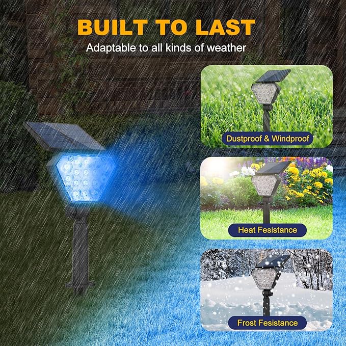 T-SUN Solar Spot Lights Outdoor 6Pack Blue Solar Christmas Spotlights Landscape Lights IP65 Waterproof Auto On/Off for Garden/Yard/Pathway/Patio