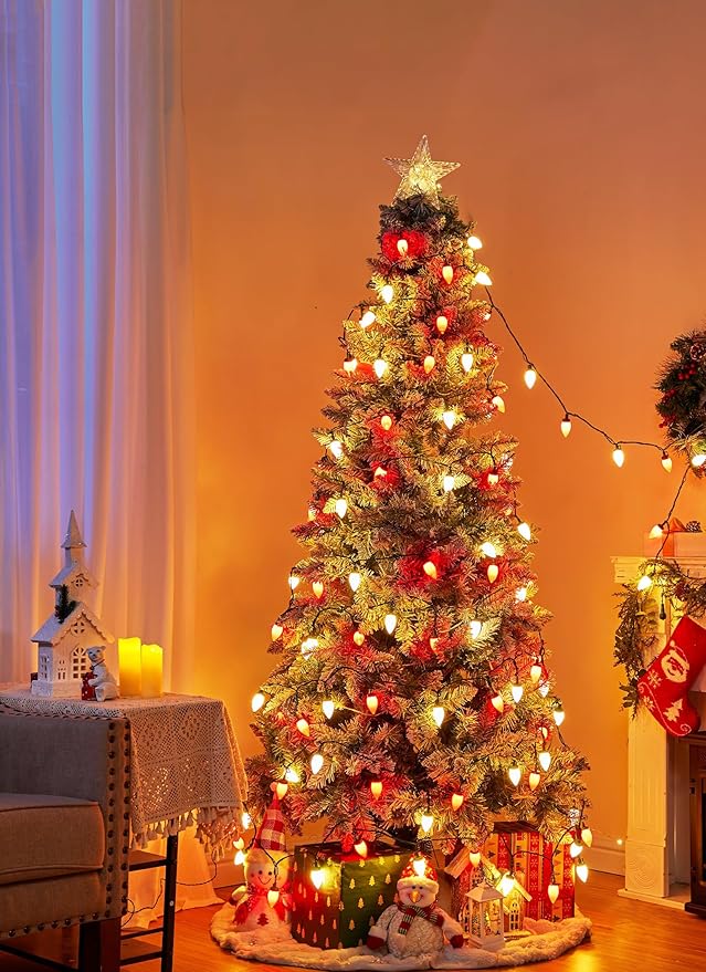 Brightown C9 LED Christmas String Lights, 66ft Vintage Outdoor Lights String with 100 Smooth Opaque Bulbs, Plug-in Waterproof Roofline Lights String for Outside Patio Christmas Holiday Decor