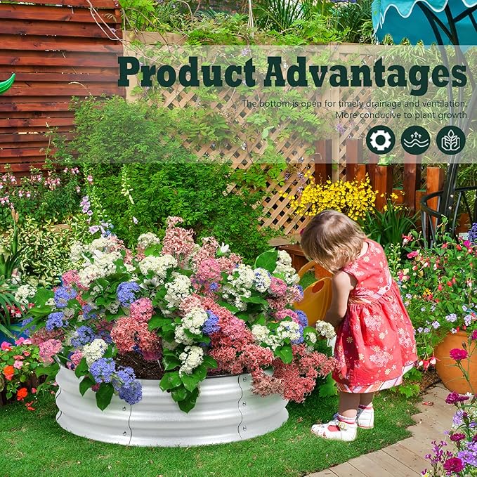 BPS Metal Raised Garden Bed, 2-Pack 2.5FT Diameter Galvanized Planter Raised Garden Boxes for Flower Planters, Vegetables Herb