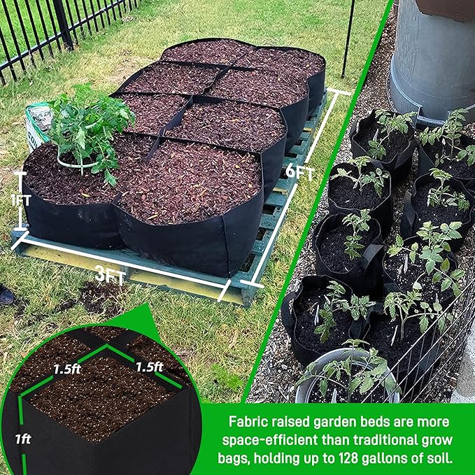 CJGQ Fabric Raised Garden Bed 6x3x1ft Garden Grow Bed Bags for Growing Herbs, Flowers and Vegetables 128 Gallon