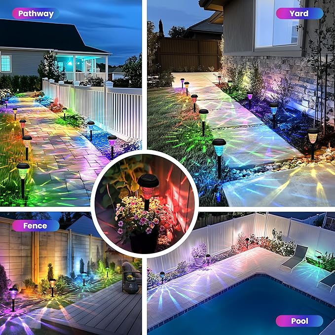 Garden Decor Solar Lights Outdoor Waterproof Outdoor Decor Solar Pathway Lights Color Changing Light for Patio Driveway Walkway Yard Backyard Lawn Landscape Decor (16 Pack)