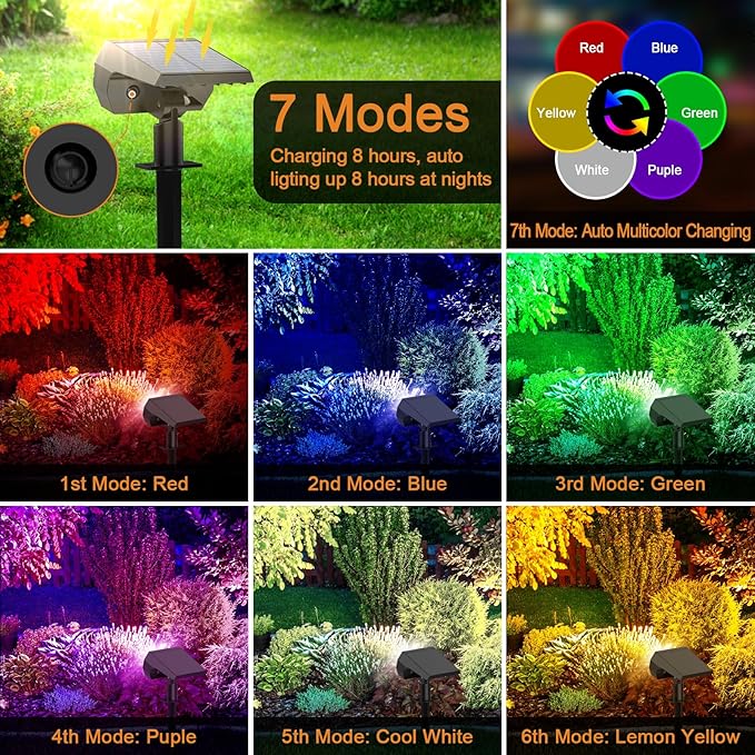 WELALO Solar Color Changing Spot Lights Outdoor, Waterproof Solar Christmas Lights with 7 Modes, Multicolor RGB Landscape Spotlights for Garden Yard Driveway Lawn Patio Pathway Decorations, 10 Pack