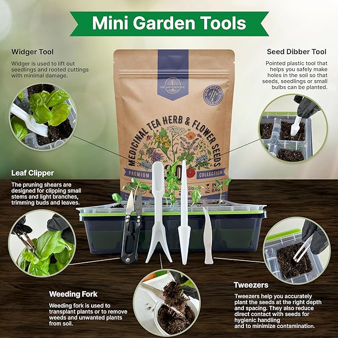 30 Medicinal Tea Herb & Flower Seeds Variety Pack - 13600+ Non-GMO Heirloom Flower Seeds for Outdoor and Indoor Home Gardening, Including Bergamot, Dill, Catnip, Calendula, Dandelion, Lovage, Zinnia