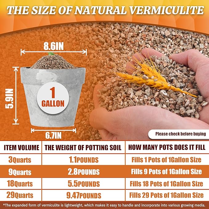 AVALUTION 9QT Vermiculite - Organic Vermiculite for Plants Horticultural Coarse Vermiculite Natural Soil Additive for Potted Plants Gardening Mushrooms Seed Starting