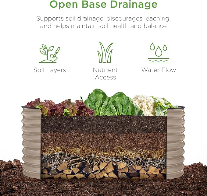 Best Choice Products 4x2x2ft Outdoor Metal Raised Garden Bed, Oval Deep Root Planter Box for Vegetables, Flowers, Herbs, and Succulents w/ 101 Gallon Capacity, Rubber Edge Guard - Taupe