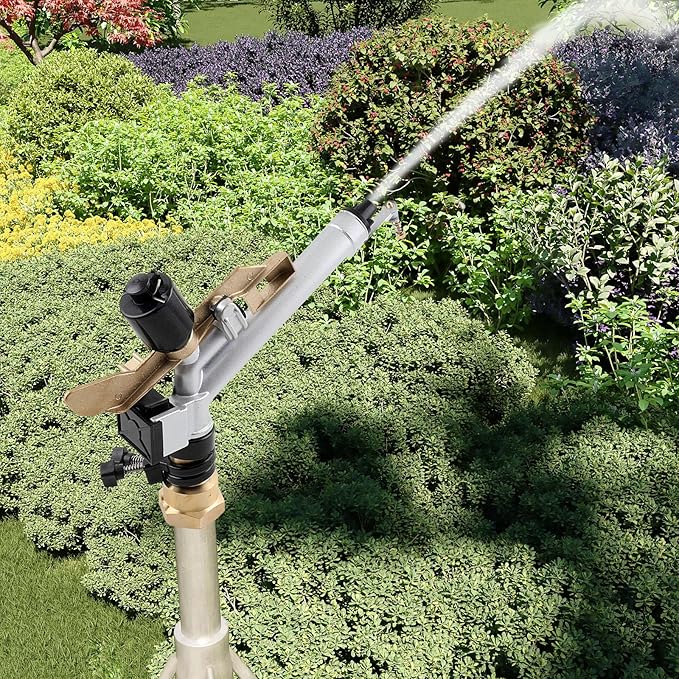 1.5" 360° Adjustable Impact Spray Gun Sprinkler with Nozzle Set, Water Spray Gun Large-Area Agriculture Irrigation Spray Gun Watering Sprinkler for Garden Farm Lawn