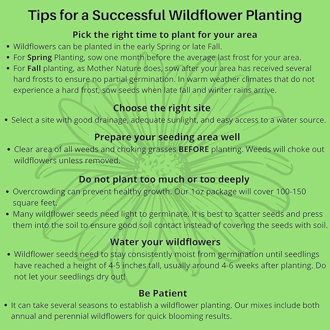 Drought Tolerant Wildflower Seeds - 4oz, Open-Pollinated Bulk Flower Seed Mix for Beautiful Perennial, Annual Garden Flowers - No Fillers - 4 oz Packet