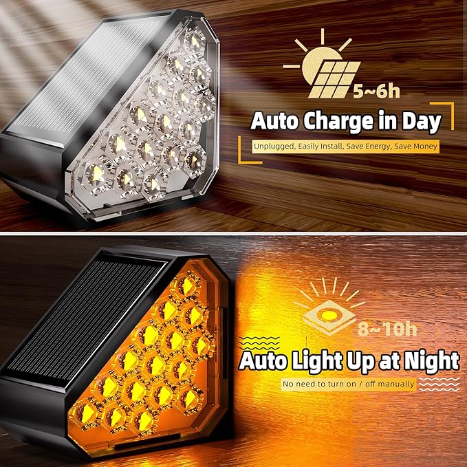 12-Pack Solar Step Lights, Solar Powered Outdoor Waterproof IP67, Auto On Off, Dusk to Dawn LED Stair Lights for Outside Garden, Deck, Front Step, Front Porch, Pathway, Patio