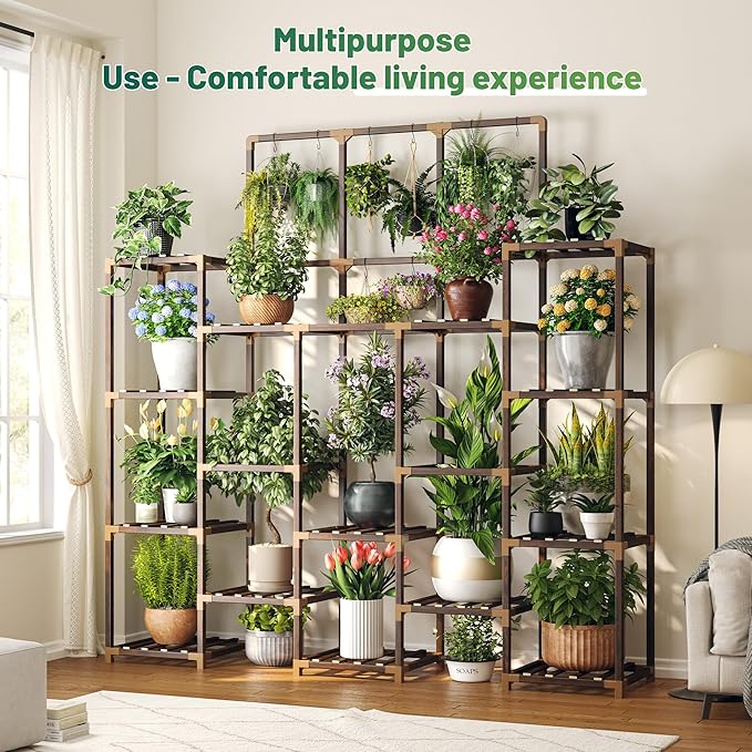 EnHomee Plant Stand Indoor Tall Plant Stand Outdoor Large Wood Plant Shelf Indoor for 22 Pots Plants,4-tiers Plant Holder for Patio Living Room Gardening Balcony 55.9" Wx63.1 Hx11.78 D