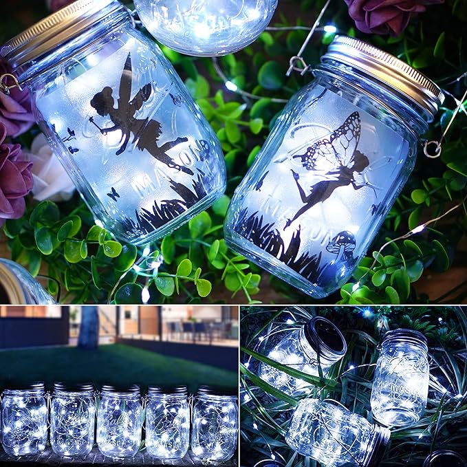 Mason Jar Solar Lights 30 LED, 10 Pack Hanging Solar Lanterns Outdoor, Waterproof Fairy Lights for Patio Garden, Wedding, Yard - Cool White