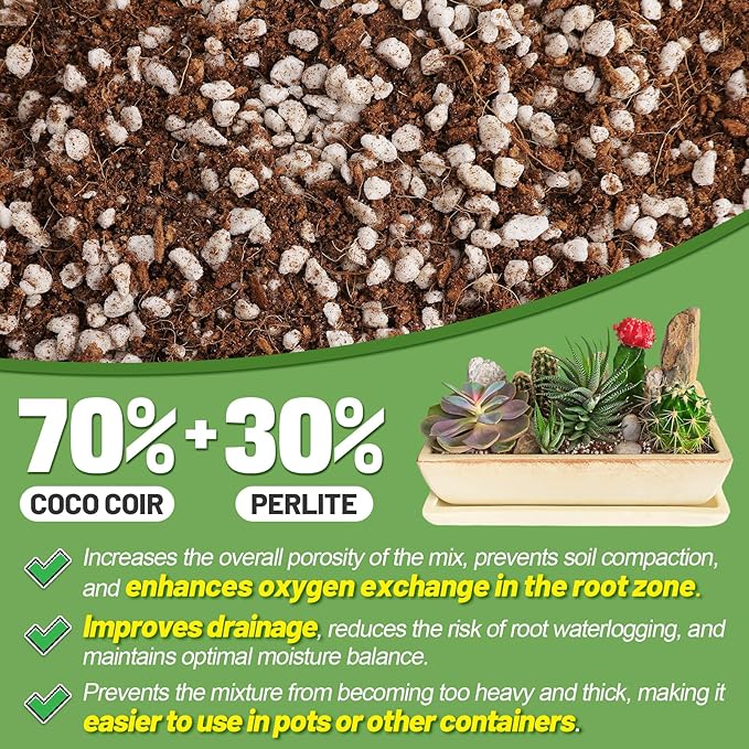 Coco Coir Perlite Mix - Retain Moisture, Improve Drainage & Aeration - Coco Peat Perlite Potting Mix, Loose Organic Potting Soil for Indoor Plants, 4 Quarts