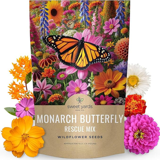 Monarch Butterfly Rescue Mix - Bulk 1/4 Pound Pouch - 44,000 Flower Seeds for Planting - Wildflower Mix