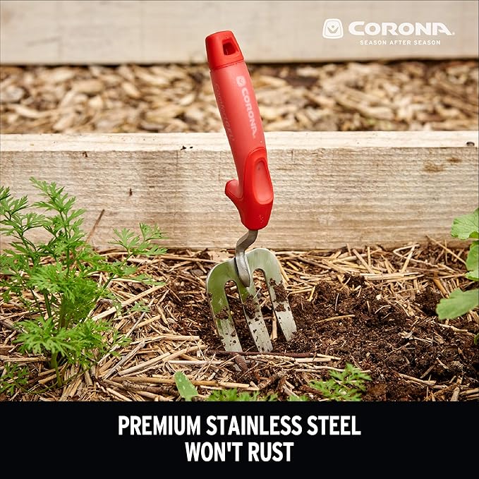 Corona Tools CT 3374 Premium Stainless Steel ComfortGEL Gardening Fork, Red