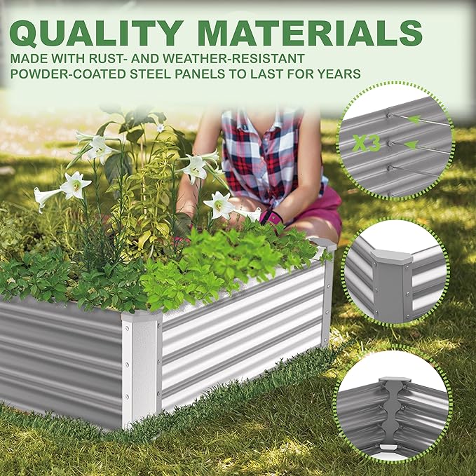 8X4X1ft Galvanized Raised Garden Bed for Gardening,Metal Planter Boxes Outdoor Patio Kit Planting Bed for Vegetables Flowers Herb,Silver