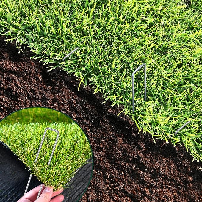 CEWOR 500 Pack 6 Inch Landscape Staples 11 Gauge Garden Stakes, Garden Staples Galvanized U-Shaped Pins Lawn Ground Yard Staples Fence Stakes for Landscaping Fabric Drip Irrigation