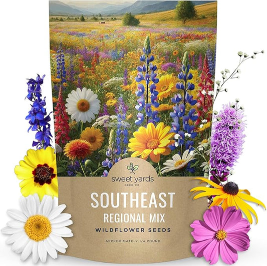 Southeast Regional Mix - Bulk 1/4 Pound Pouch - 48,000 Flower Seeds for Planting - Wildflower Mix