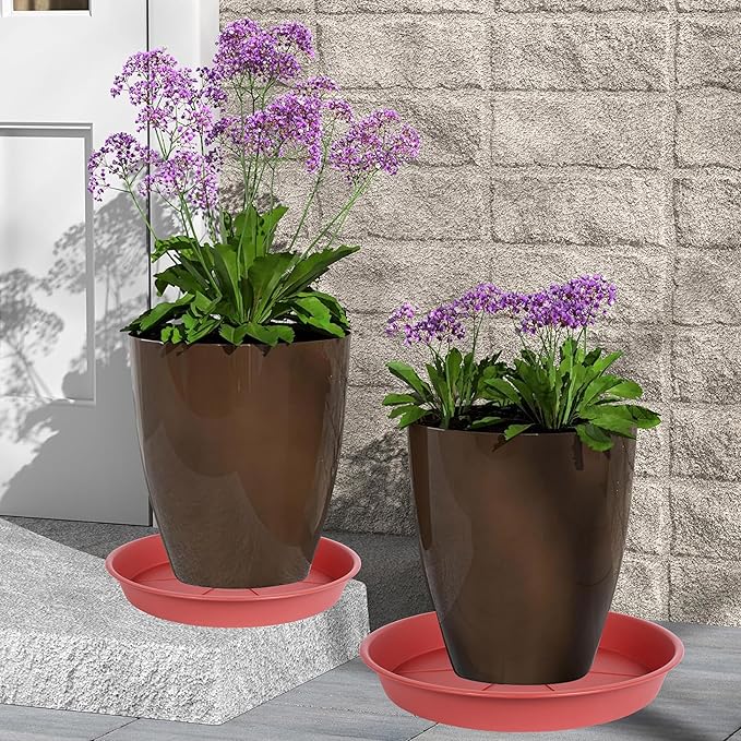2 Pack of Plant Saucer Tray 17 inch, Heavy Duty Plastic Pot Plant Drip Trays Saucers for for Indoors Outdoor, Plant Water Tray for Planters 15-17" (17", Clay)