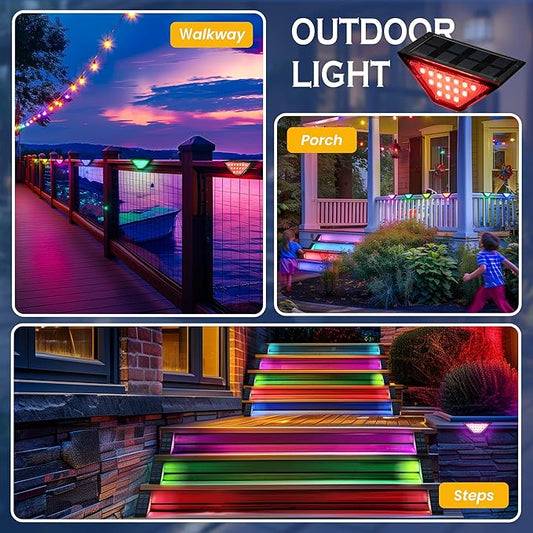 SOLPEX Solar Step Lights for Outside, 24 LEDs Solar Stair Lights Outdoor Waterproof Decor for Porch, Front Door, Stair, Step, Deck, Fence, Balcony, Patio, Wall, Yard, Garden(12 Pack,RGB)