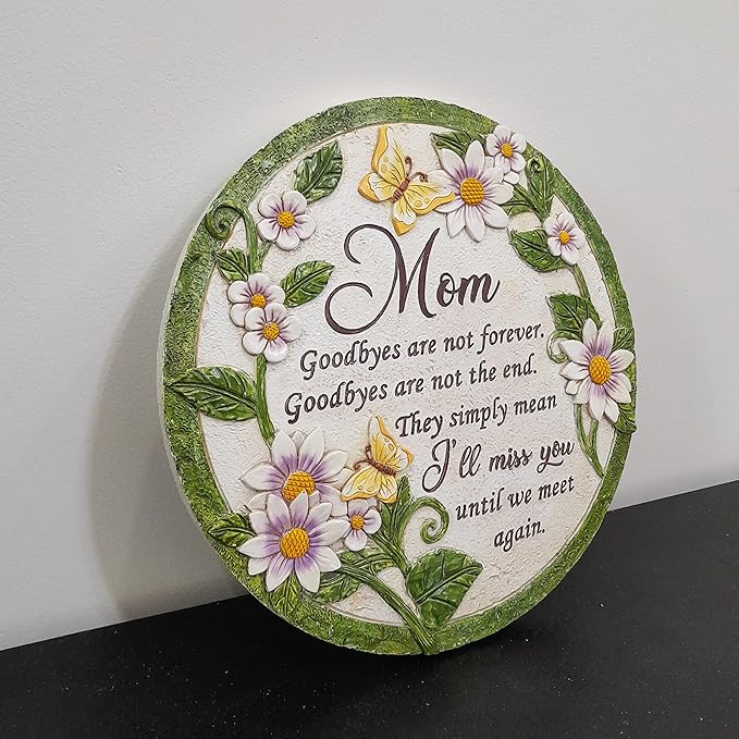 INSPIAMZUE Mom Memorial Stone - Until We Meet Again, Mom Remembrance Gift for Grieving, Sympathy Gift for Loss of Mother, Mom Loss Condolence, Memorial Stone Butterfly Flower TNS2