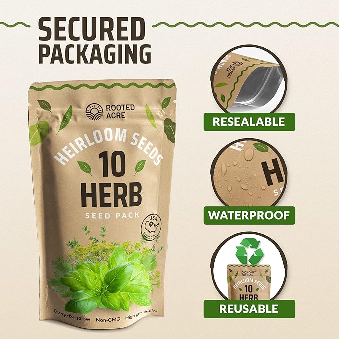 Rooted Acre Culinary Herb Seed Vault - Herbs Seeds for Planting Indoor or Outdoor Garden - Heirloom, Non GMO | Hydroponic Herb Garden Seeds with High Germination